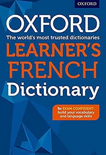 Oxford Learner's French Dictionary cover with blue geometric design.