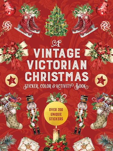 Vintage Victorian Christmas sticker and activity book cover with festive illustrations.