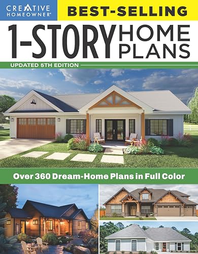 Book cover for 1-Story Home Plans featuring three different single-story house designs.