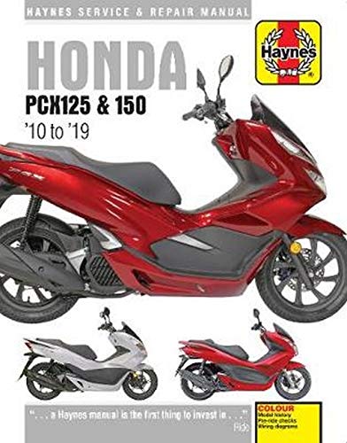 Haynes manual cover featuring a red Honda PCX125/150 scooter (2010-2019).