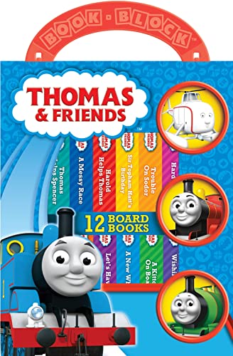 Thomas & Friends 12-book block set with colorful train illustrations.