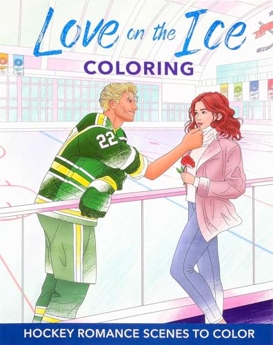 A hockey player in a green jersey touches a woman's chin at an ice rink.
