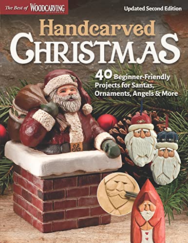 Book cover featuring handcarved Santa figures and Christmas ornaments.