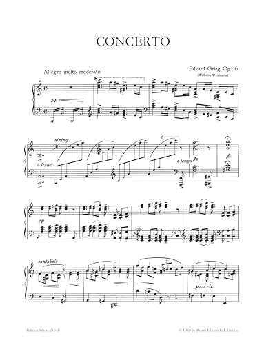 Sheet music for Edvard Grieg’s Concerto in A minor, Op. 16.