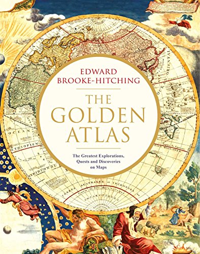 Book cover for The Golden Atlas featuring an antique circular world map and illustrations.