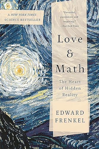 Book cover: "Love & Math" with swirling, starry night background.