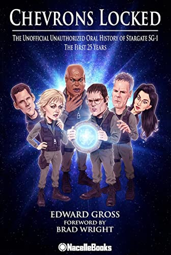 “Stargate SG-1: In Their Own Words” book cover with cartoon character illustrations.