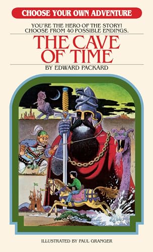 Book cover for The Cave of Time featuring a knight, dragon, and fantasy creatures.