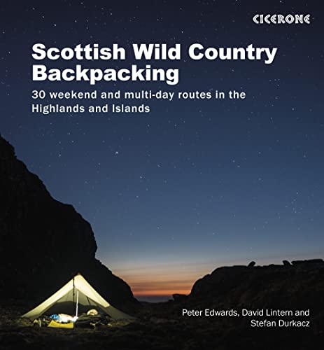 Book cover showing a tent at night under a starry sky in Scotland.