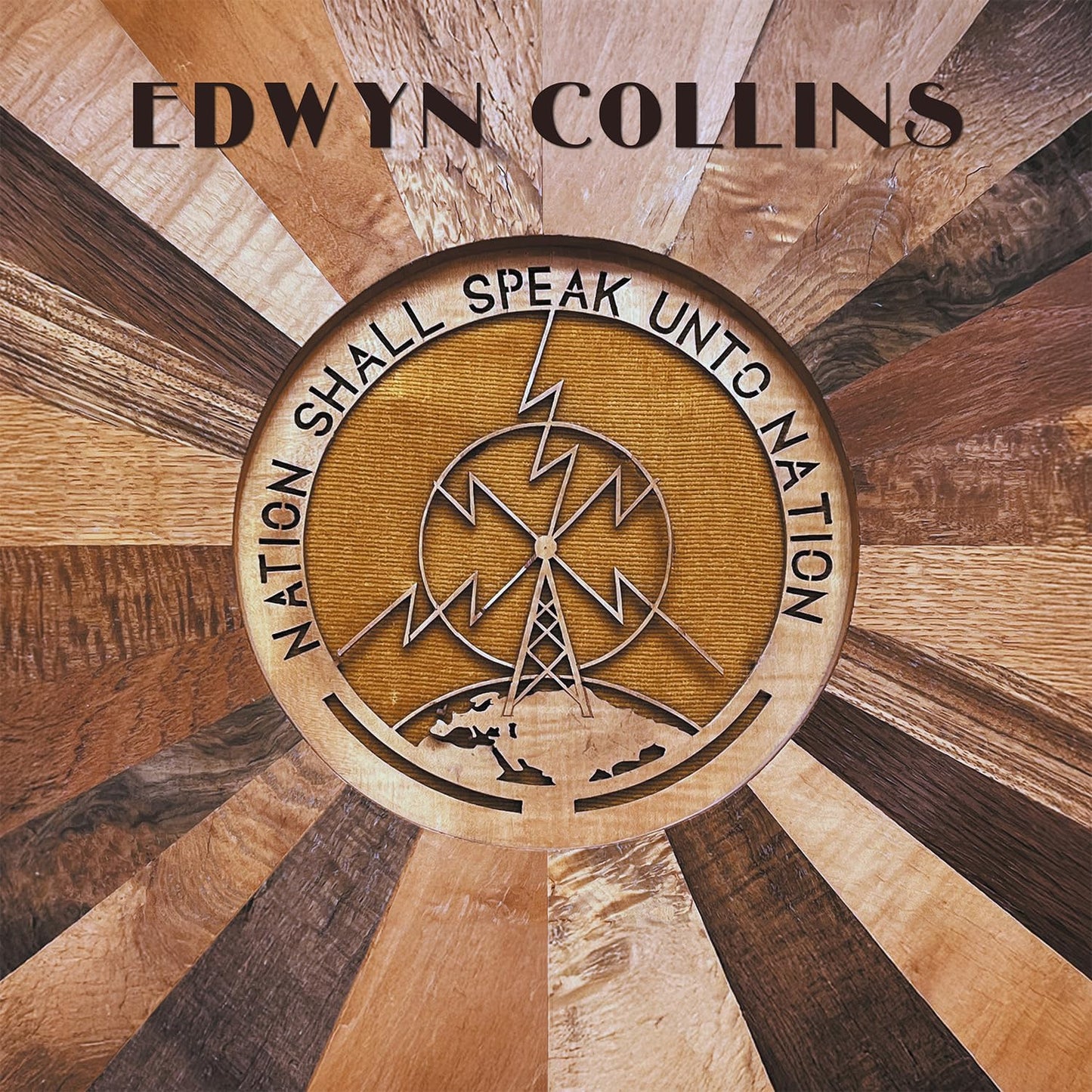 Edwyn Collins album cover: wooden texture, central circular design with lightning.