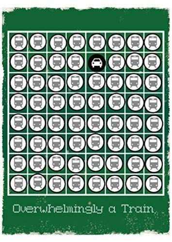 Green album cover with a grid of train icons, one car highlighted.