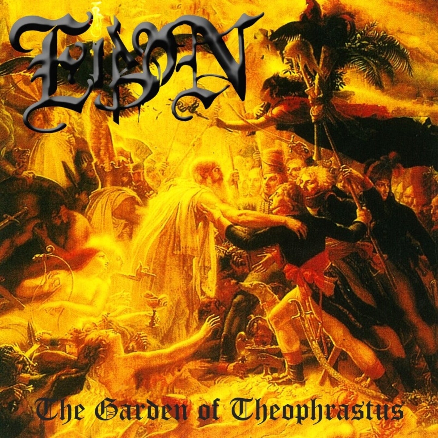 CD cover for Eibon's "The Garden of Theophrastus," featuring a detailed, golden painting.