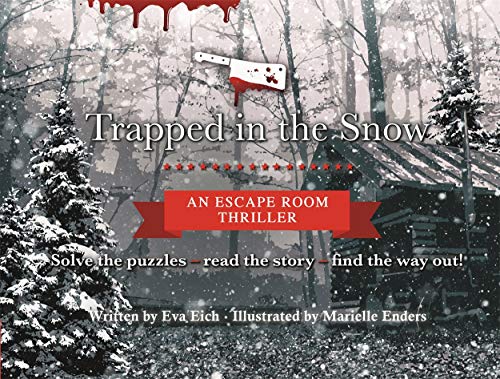 Book cover: snowy woods, cabin, and a bloody knife above the title.