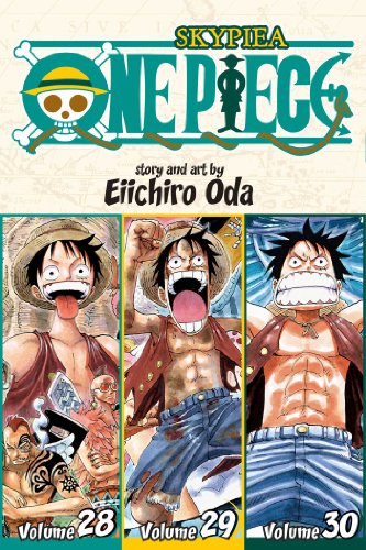 One Piece 3-in-1 manga volume 10 cover featuring Luffy in three different panels.