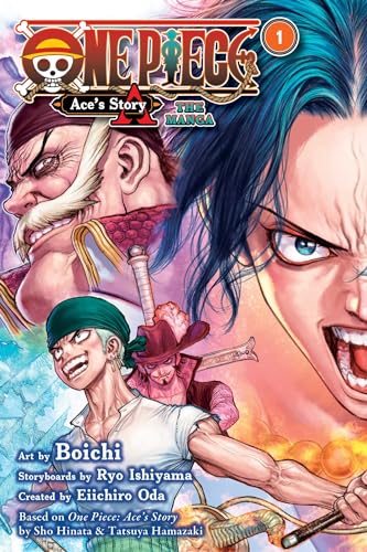 Manga cover with four men and a fiery background, vibrant colors and dynamic poses.