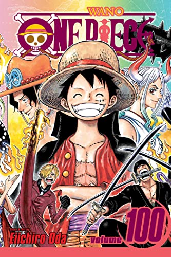 One Piece" manga volume 100 cover featuring Luffy and other characters.