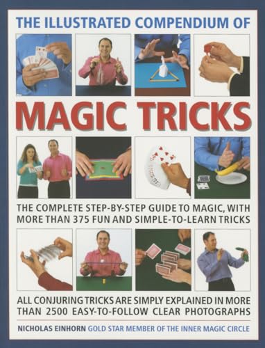 Book cover titled Illustrated Compendium of Magic Tricks featuring multiple photos of magic tricks.