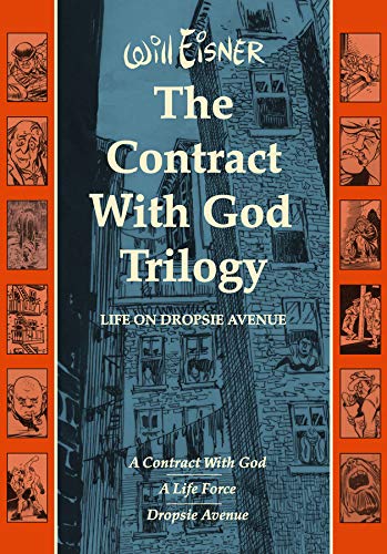 Book cover: "The Contract With God Trilogy" with sketched figures.