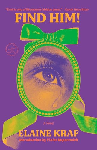 Book cover: eye framed by a green oval and ribbon, purple background.
