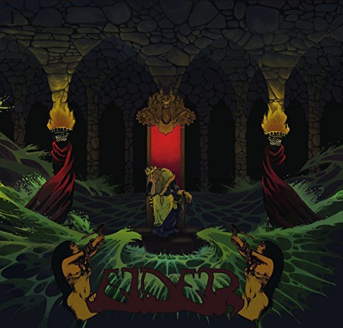 Vinyl album cover: throne room with figures, flames, and swirling water.
