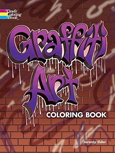 Coloring book cover with purple and black graffiti-style lettering.
