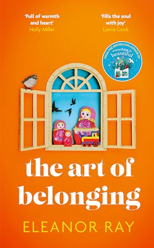 Book cover with open window scene, nesting dolls, and a bird.