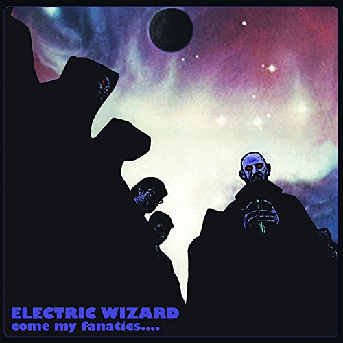 Dark album cover with silhouetted figures against a purple, starry nebula.