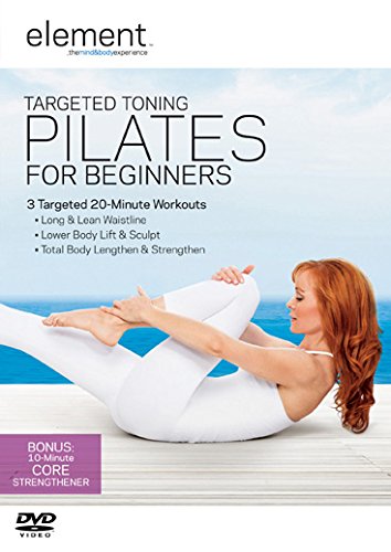 Pilates DVD cover featuring a woman stretching on a wooden deck.
