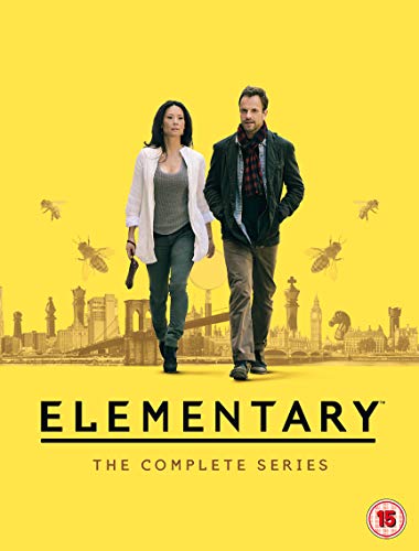 Elementary The Complete Series DVD cover featuring two people walking against a yellow background.