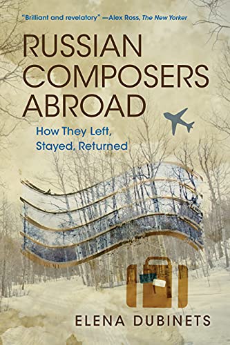 Book cover: āRussian Composers Abroadā with a winter landscape and airplane.