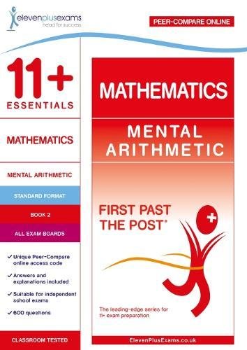 Mathematics workbook with numerical exercises and illustrations for 11+ exam preparation, bright colorful cover.