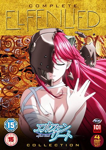 Elfen Lied DVD cover featuring a woman with pink hair and robotic arms.