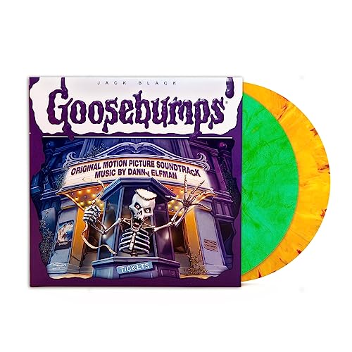 Goosebumps soundtrack vinyl record with illustrated cover and colorful disc.