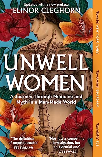 BookHinterland view of a woman's back showing a skeletal spine, surrounded by large flowers.