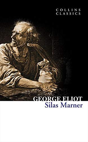 Book cover of “Silas Marner” depicting a bearded man and gold coins.