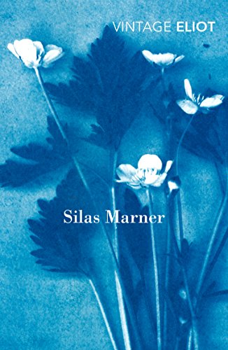Blue book cover with white flowers and the title "Silas Marner.