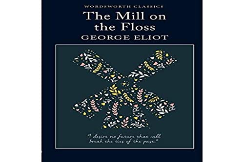 Book cover for āThe Mill on the Flossā with floral windmill design.