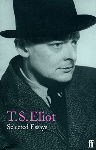 Book cover: portrait of T.S. Eliot, title "Selected Essays" in pink.