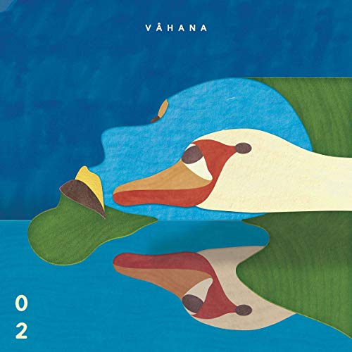 Album cover for "Vahana #2" featuring stylized birds in blue and green.