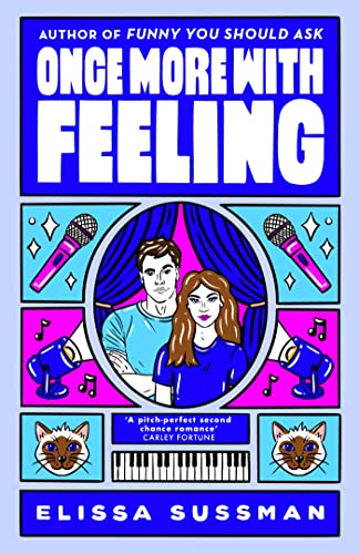 Book cover with illustrated couple, microphones, and musical elements.