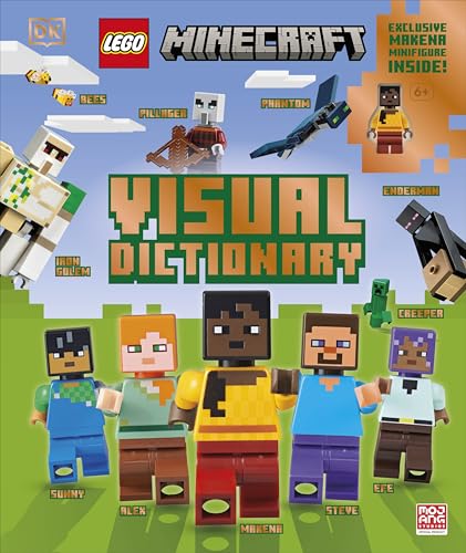 LEGO Minecraft Visual Dictionary book cover with minifigures and creatures.