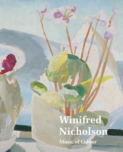 Still life painting of flowers in vases, book title below.