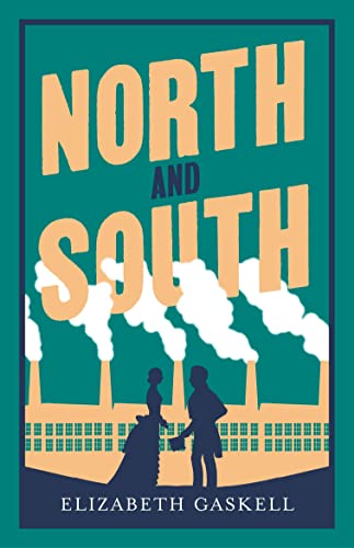 Book cover with title North and South, silhouettes of a couple, and factory chimneys.
