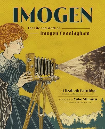 Book cover featuring Imogen Cunningham with a vintage camera, illustrated portrait.