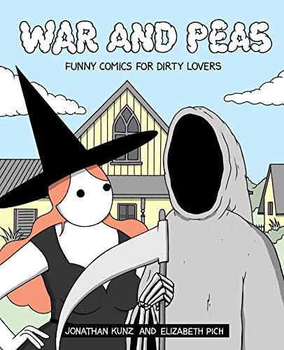 A witch and the Grim Reaper stand in front of a house on a book cover.