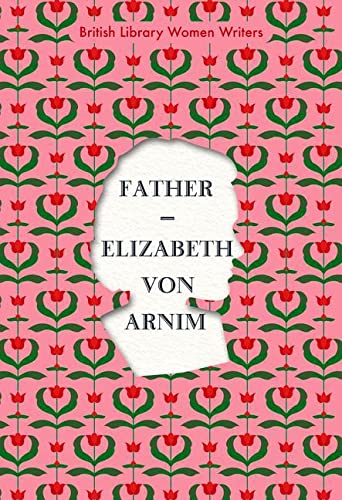 Book cover with a pink floral pattern and a central white silhouette containing text.