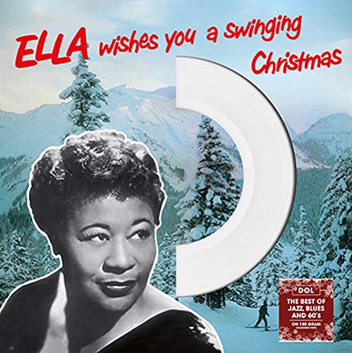 Ella Fitzgerald album cover with snowy mountains and a vinyl record shape.