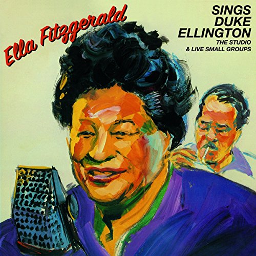 "CD cover featuring Ella Fitzgerald and Duke Ellington in a colorful, painted portrait."