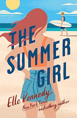 Illustrated book cover showing a woman on a beach with a surfer in background.