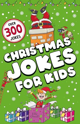 Book cover with Santa, elves, and gifts on a green background.